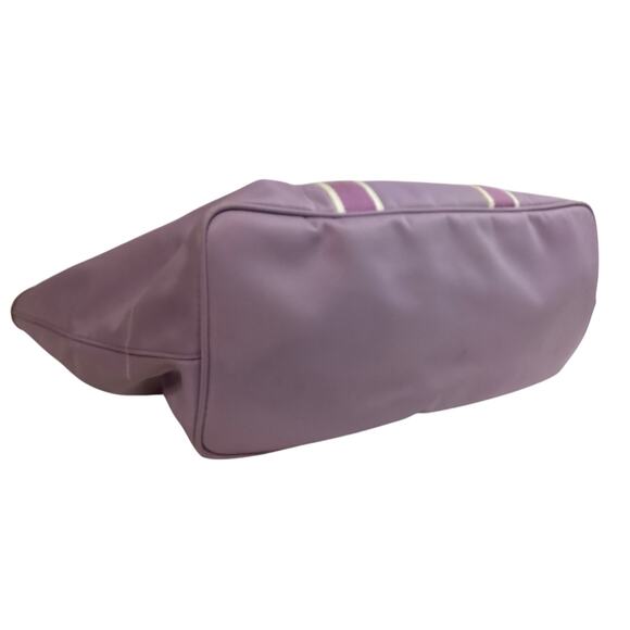 Coach Hamptons nylon tote bag purple striped and tan leather trim. - Picture 4 of 7